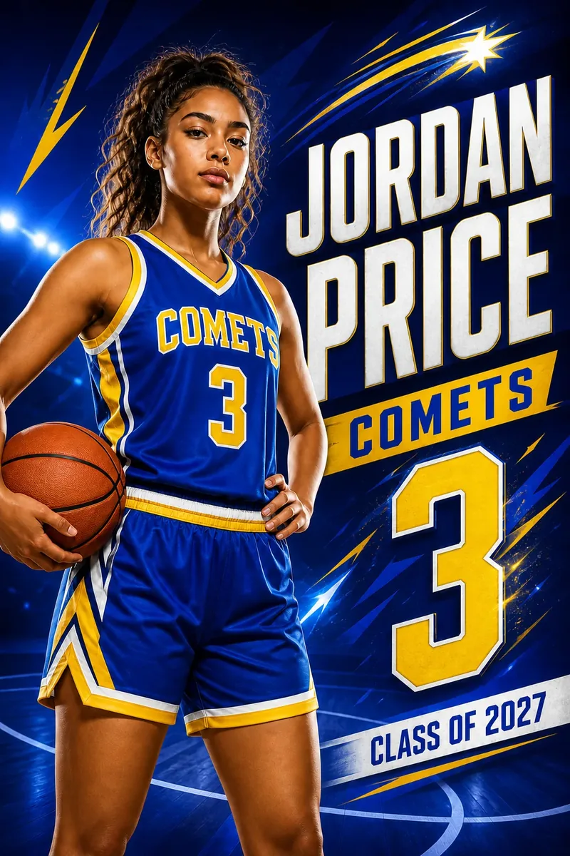 Custom basketball player banner with name and number