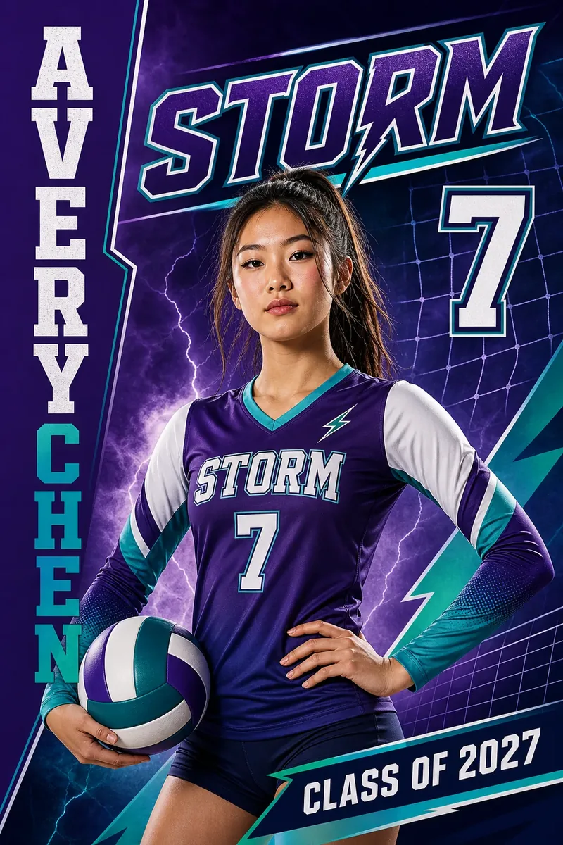Custom volleyball player banner for senior night