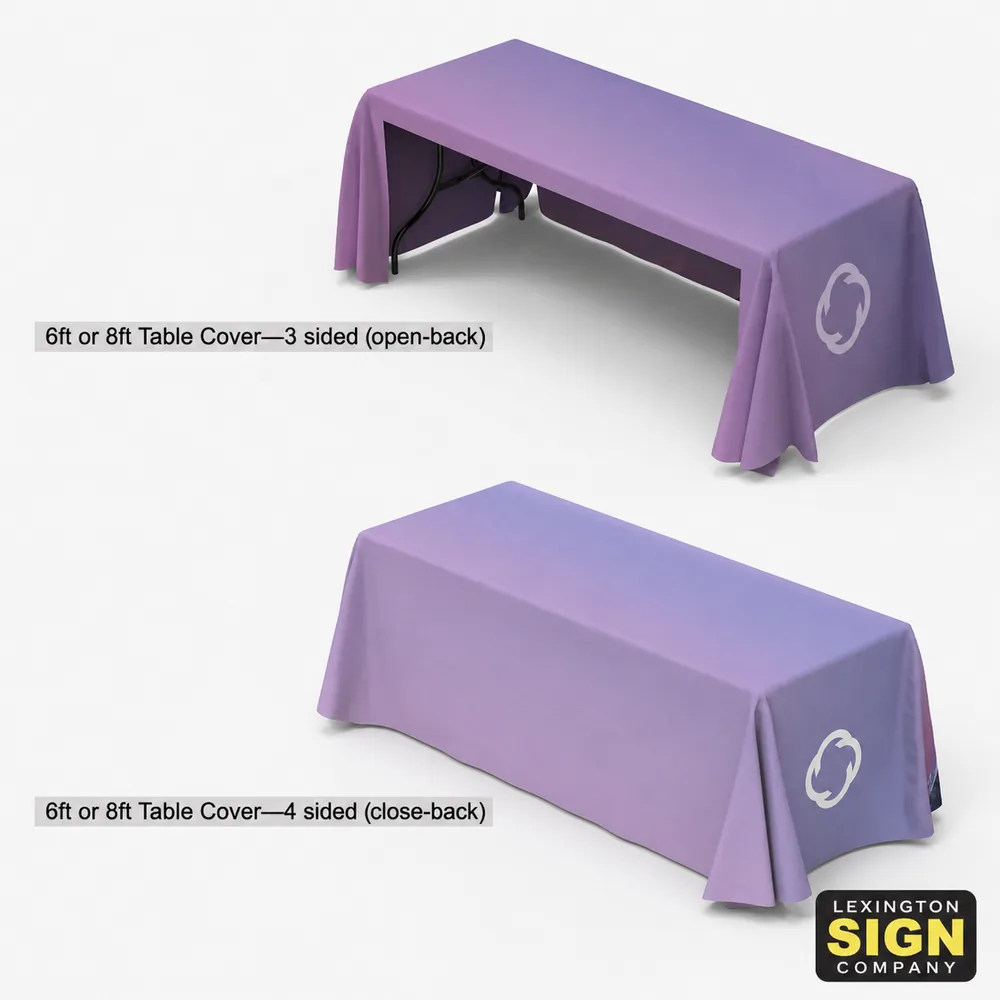Comparison of a 3-sided open-back table throw and a 4-sided closed-back table throw