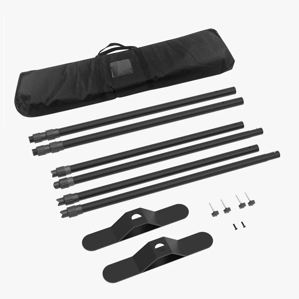 Step and repeat kit contents: carry bag, telescoping aluminum poles, two heavy-weight feet and hardware
